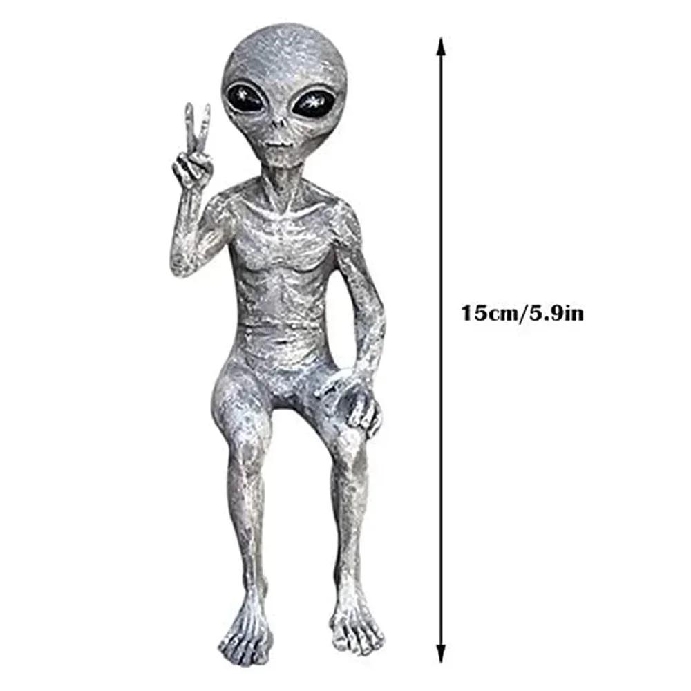 Statuie Alien Amuzantă din Rășină Decor de Grădină în Aer Liber Sculptură Pitic OZN Decor de Birou Acasă pentru Ornamente de Halloween Crăciun