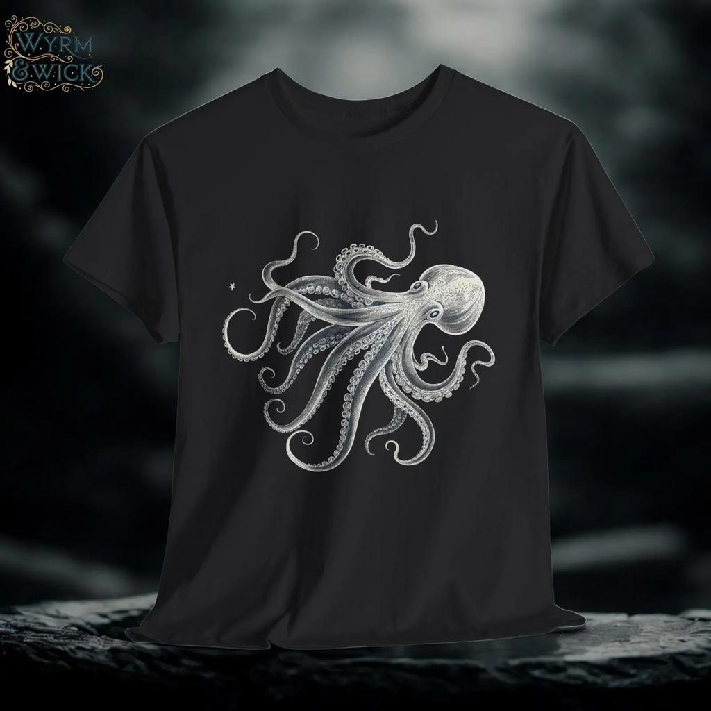 Fantasy Kraken T Shirt Mythical Sea Monster Vintage Designer Clothes Breathable Soft Graphic Casual Slightly Homme
