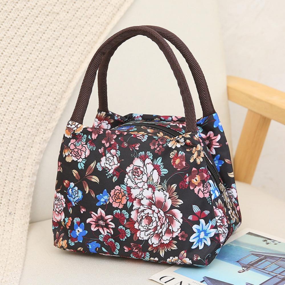 Portable Nylon Floral Print Tote Bag Waterproof Multifunctional Women Handbag Mommy Bag For Picnic Travel