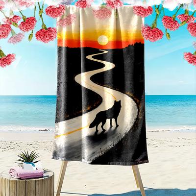 Wolf's Sunset Journey Print Beach Towel, Quick Drying, Suitable for Travel, Outdoor Sports, Jogging, the Beach and Swimming, Gift
