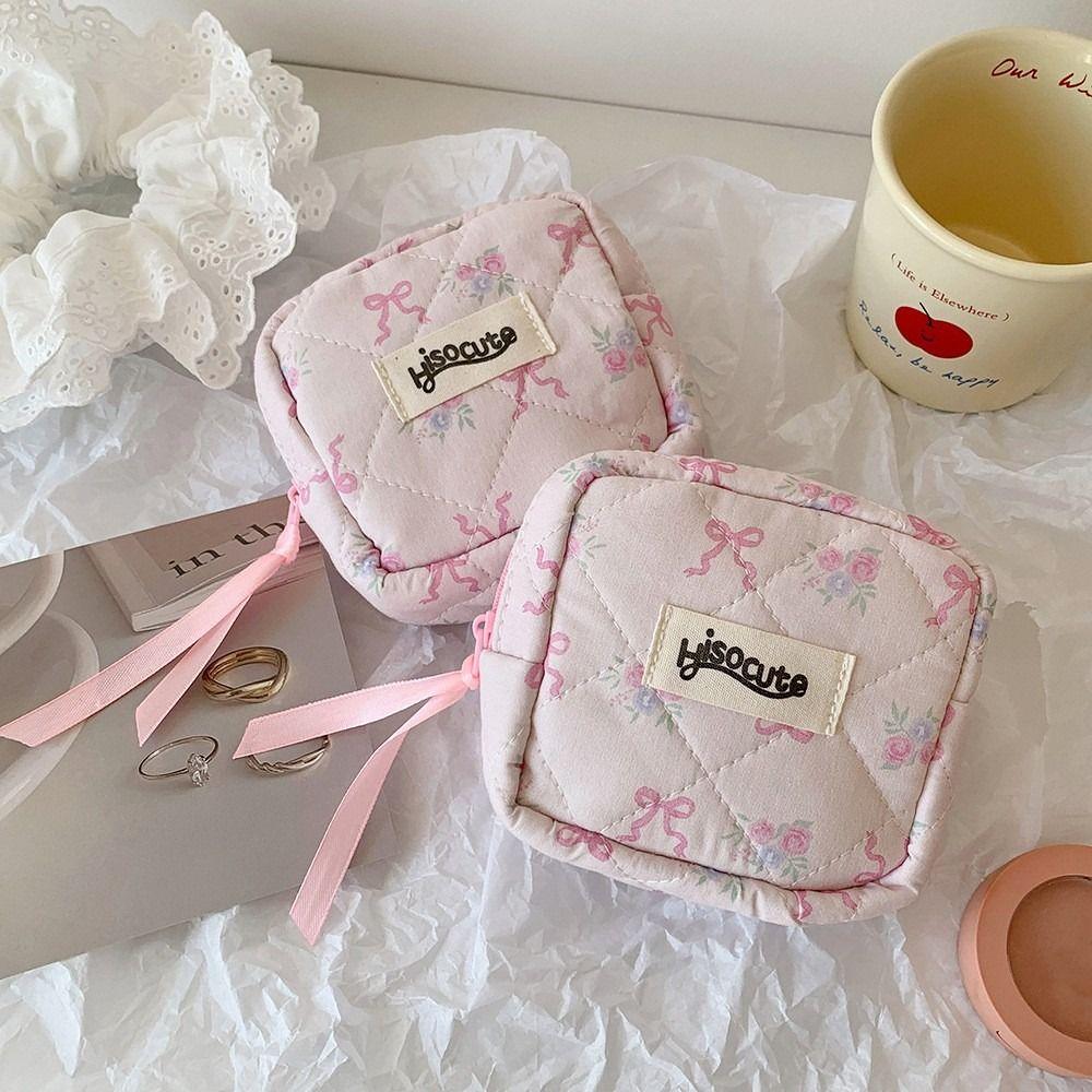 Creative Bowknot Sanitary Pads Bag Data Cables Organizer Large Capacity Small Cosmetic Bag Multipurpose Napkin Pouch Storage Bag