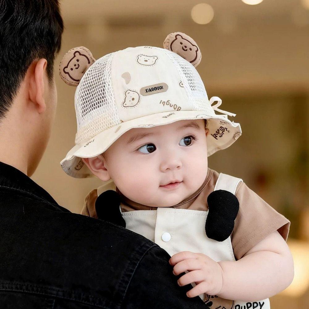 Bear Ear Infant Mesh Hat Cartoon Toddler Bucket Hat Adorable Children Fisherman Hat  Spring Summer