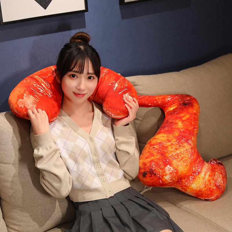 Creative Gift 3D Lifelike Plush Food Pillow Stuffed Roast Chicken Sausages Steak Beef Toy Soft Cushion Restaurant Decoration