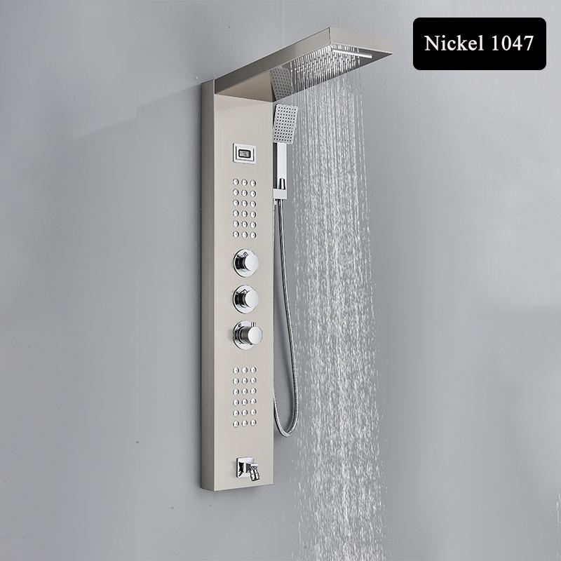 Grifo de Ducha de Lluvia con Pantalla Digital para Baño SPA Masajeador Jets Panel de Ducha Negro con Alcachofa Manual Bidet Aspersor Grifo