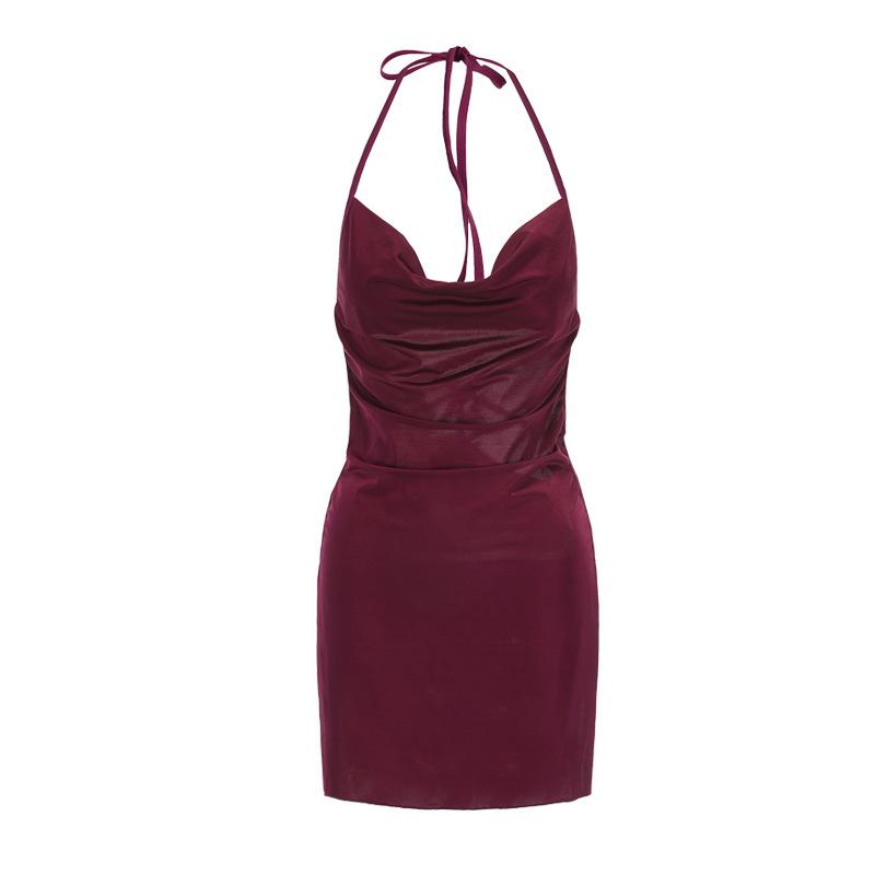 Women’s Sexy Ice Silk Sleep Dress Low-Cut Cowl Neck Backless Slip Nightdress
