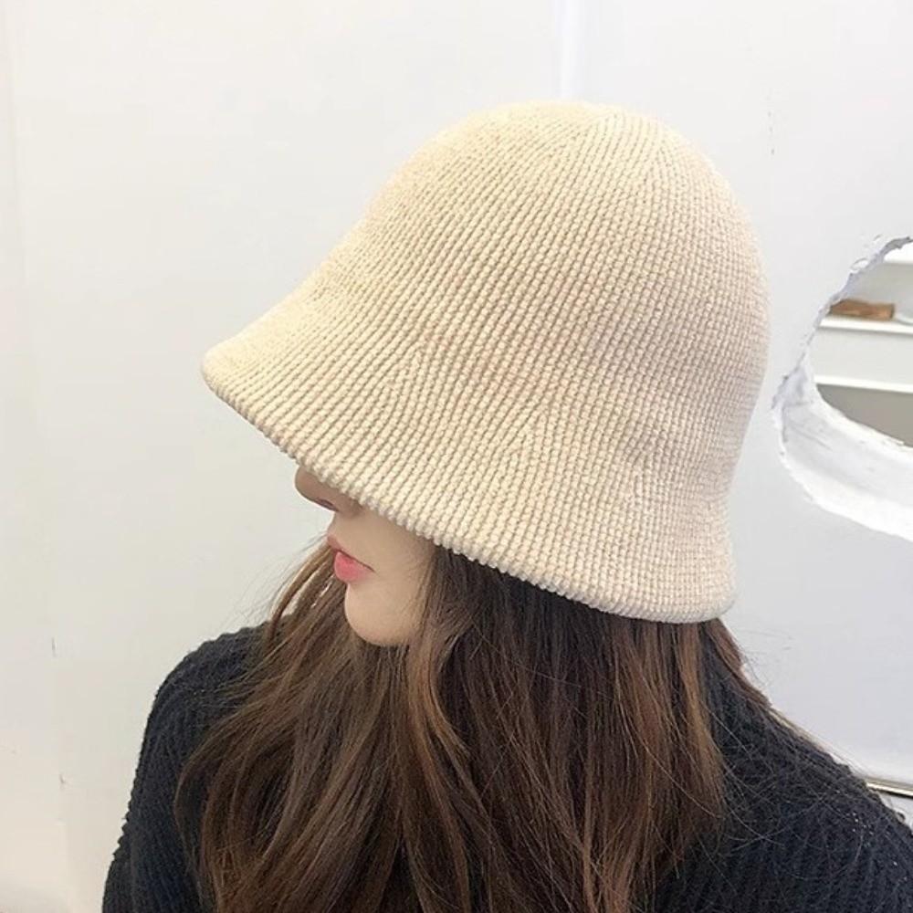 Chenille Women Panama Cap Solid Color Bucket Hat Elegant Knitted Fisherman Hat  Streetwear