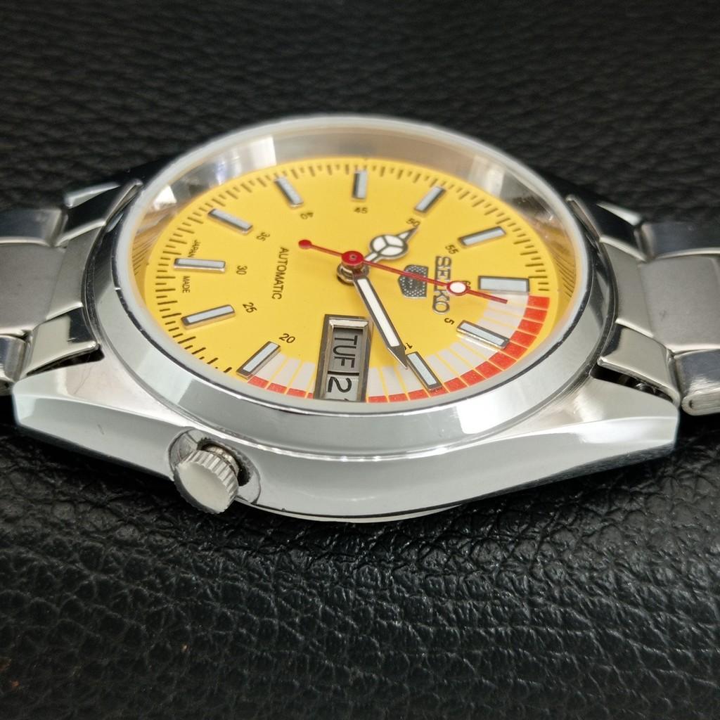 VINTAGE REFURBISHED SEIKO 5 AUTOMATIC JAPAN MENS YELLOW DIAL WATCH a446146-1