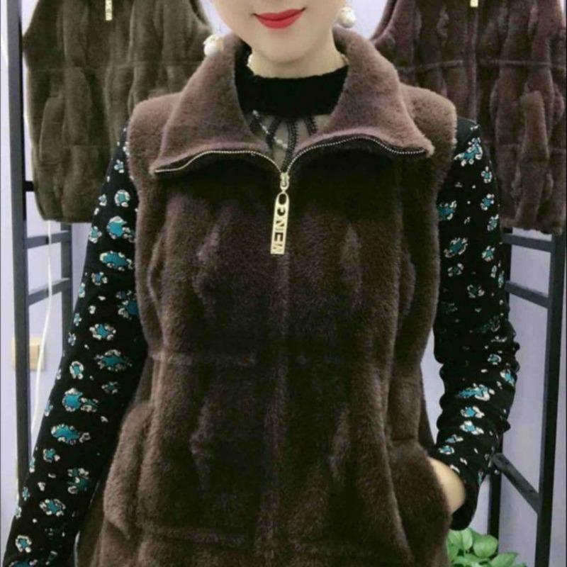 

Легкий мамин двусторонний утолщенный норковый бархатный жилет женская одежда толстый топ зимой, осенний меховой жилет L 80-49.5kg