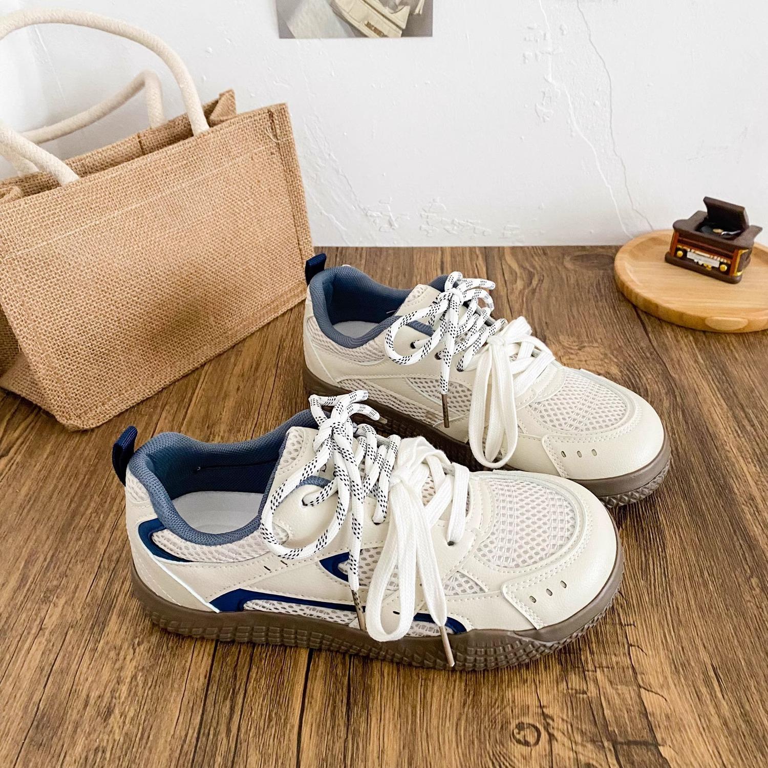 

2025 spring new little white shoes mesh breathable sports and leisure board shoes fashion versatile non-slip German training shoes women 40 бежевый