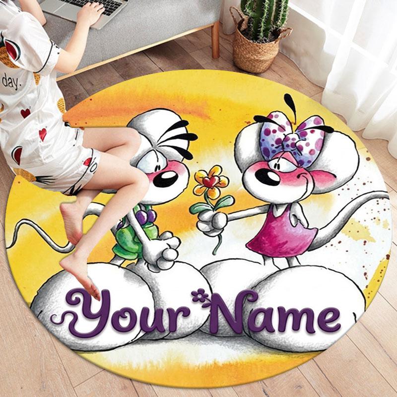 Diddl Custom Name Round Area Rug,Carpet Rug for Living Room Bedroom Sofa Playroom Decor,Non-slip Floor Mat