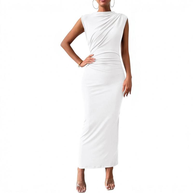 2026 Women's Spring/Summer Sleeveless Back-Slit Ruched Tight-Fitting Bodycon Dress