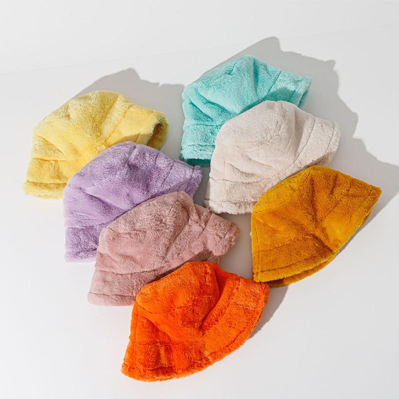 Nieuwe Winter Imitatie Konijnenbont Emmerhoed Mode Dames Dik Warm Vissershoed Effen Kleur Heren Zacht Fluweel Bontachtige Panama Hoeden