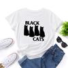 Summer Round Neck Black Cat Pattern Printed Top Fashionable Casual Pure Cotton Short Sleeved Women's T-shirts