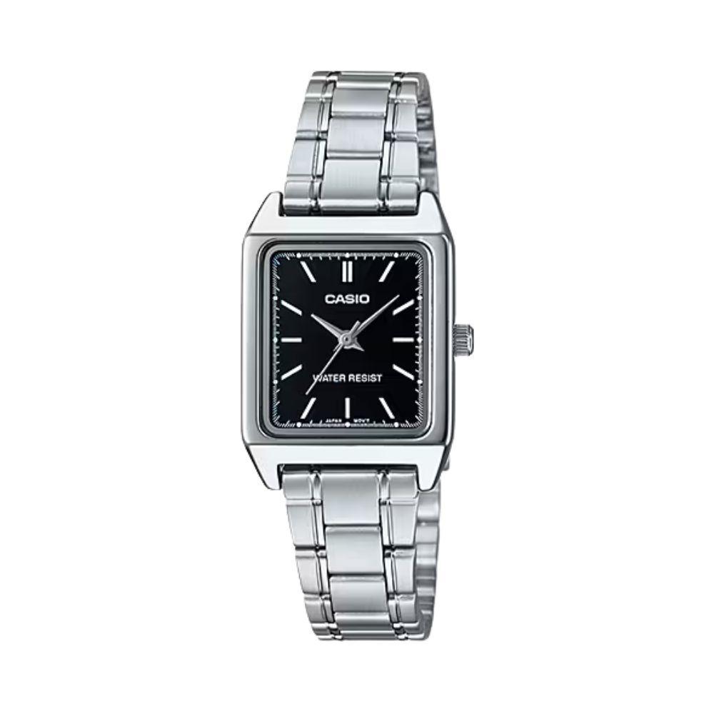 CASIO black and no overseas a big or entrance women's watch, silver, square, analog, small, simple, box. model. purchase