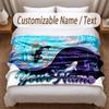 Fish Ocean Theme Soft Blanket Personalized Custom Name Text Print Warm Blanket Home Sofa Bedroom Decor