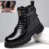 Ankle Boots Men's Winter American High Top Genuine Leather Outdoor Cotton Wool Plush Cow Tendon Bottom Work Wear Short Boots