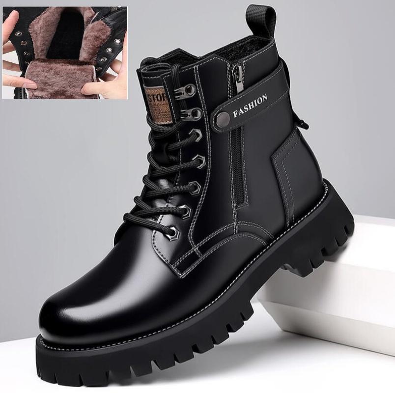

Ankle Boots Men s Winter American High Top Genuine Leather Outdoor Cotton Wool Plush Cow Tendon Bottom Work Wear Short Boots for daily use 38