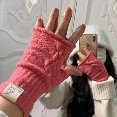 Zopfmuster Halbfinger Damen Saison Kälteschutz Einfarbig Einfach Halbabschnitt Schreibfinger freiliegend