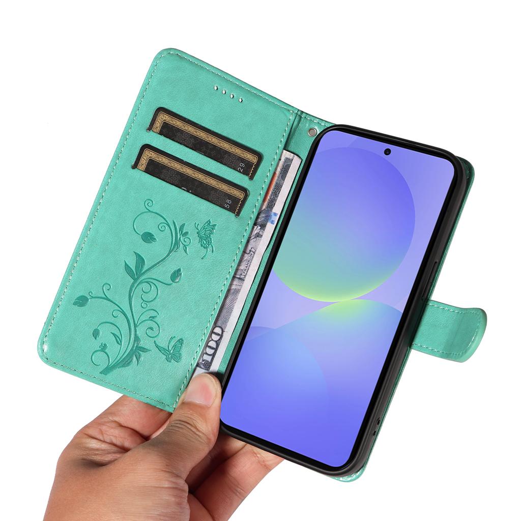 For Samsung Galaxy A37 5G PU Leather Cases Flower Pattern Wallet Stand Phone Cover with Strap