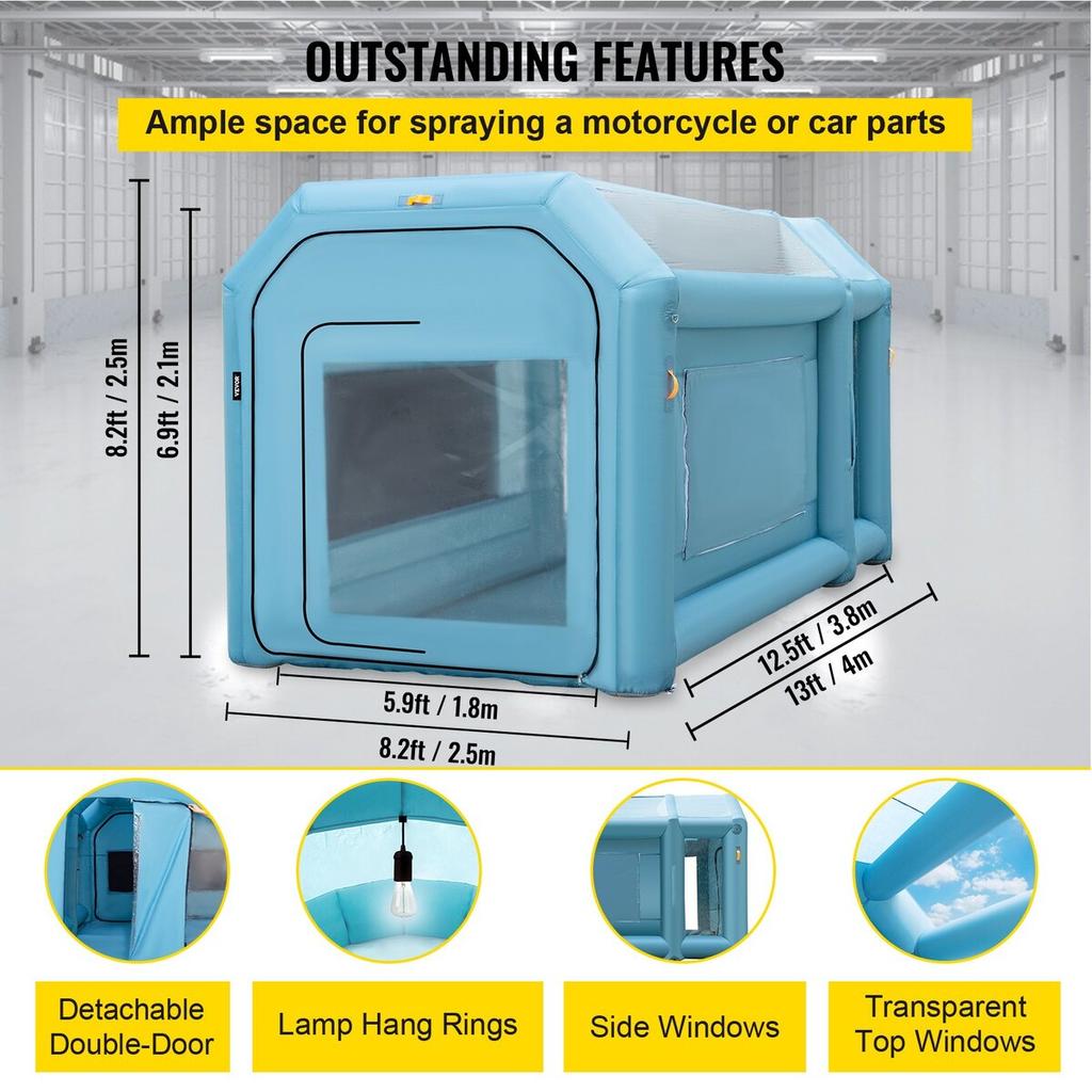 Cabina di Verniciatura Gonfiabile Portatile, Cabina di Verniciatura Gonfiabile 13 x 8 x 8 piedi, Tenda per Verniciatura Auto con Sistema di Filtrazione dell'Aria e 2 Soffiatori, Cabina di Verniciatura Gonfiabile Migliorata