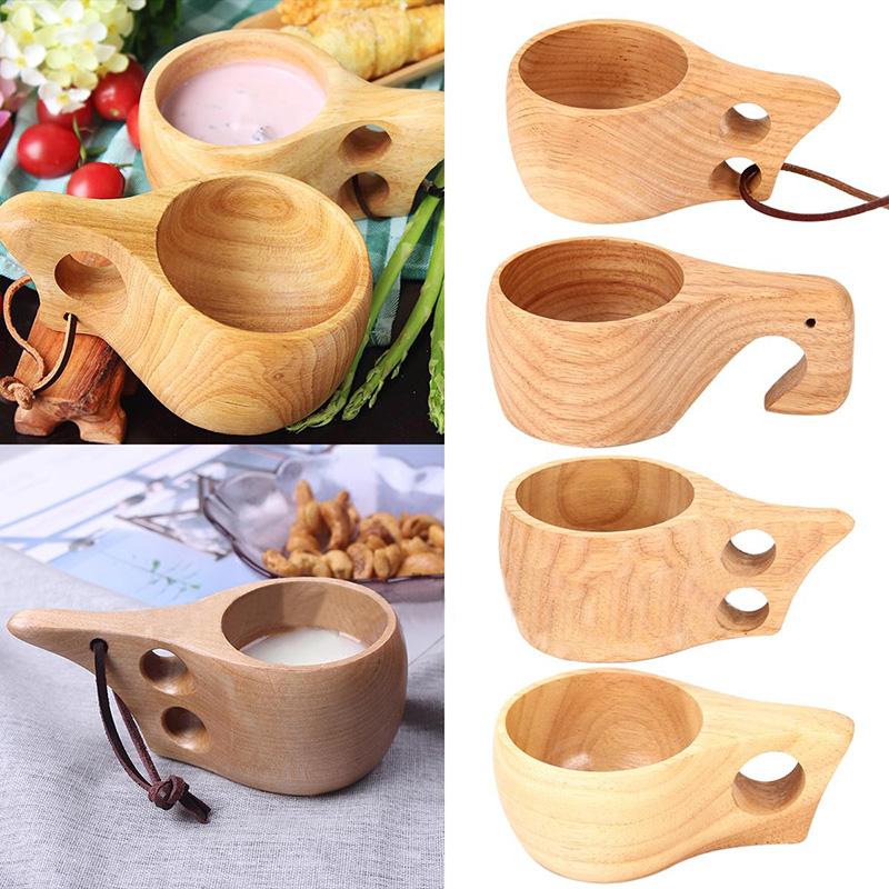 Handgefertigte nordische Holztassen Tragbare Kuksa mit Lanyard Kaffeetasse Milchtasse 250ml Tee Kaffee Trinkbecher Holz Kaffeetasse