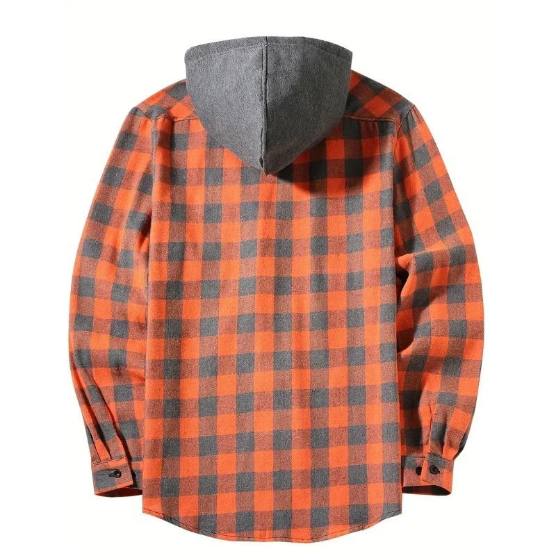 Men's Shirts Classic Plaid Casual Button Down Hooded Long Sleeved Double Pockets Shirt Hoodie Flannel Jacket Spring Autumn