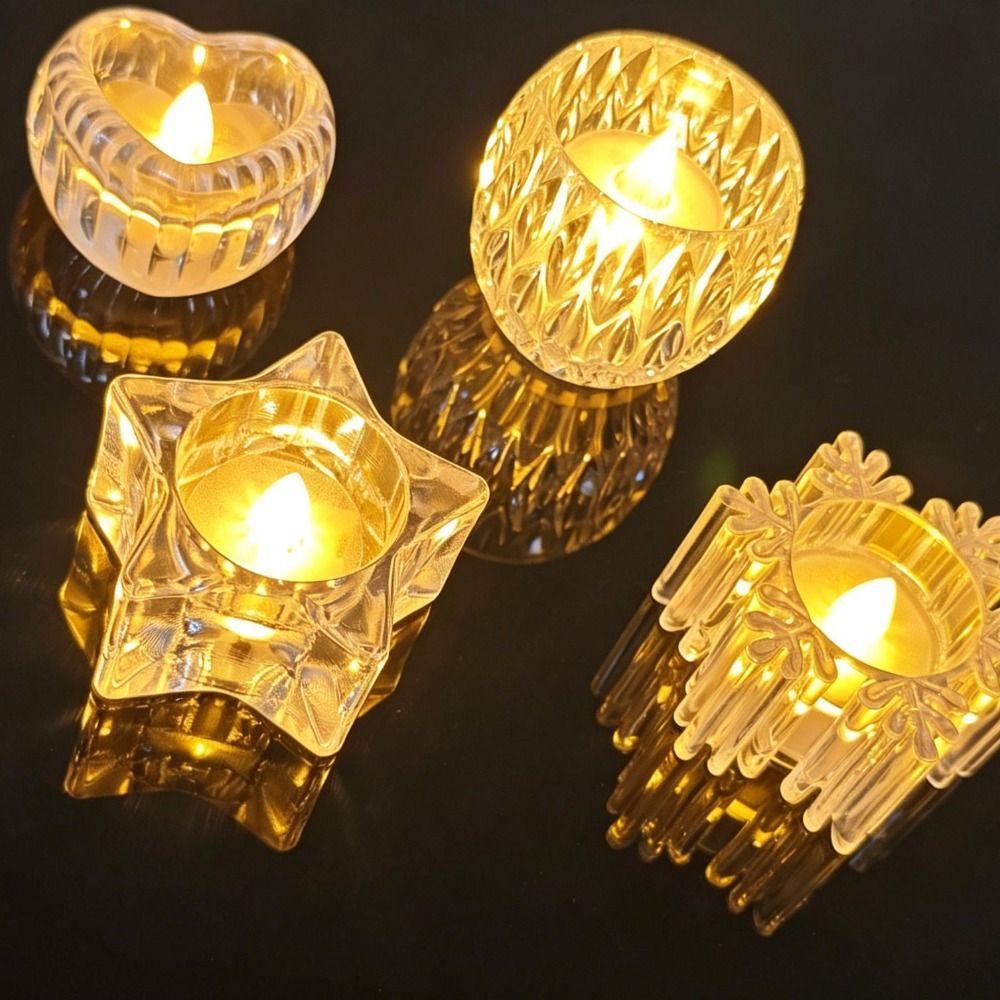 Transparent Flameless LED Candle Realistic Flame Warm Yellow Electronic Candle Christmas Snowflake Romance TeaLight Candle