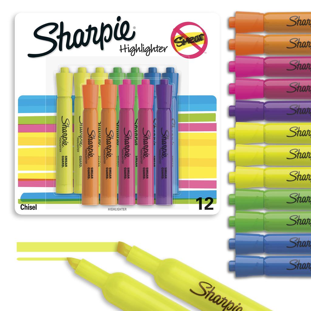 Sharpie Accent Assorted Colors by Sharpie Tank-Style Highlighter, 12-Pack, (25145)