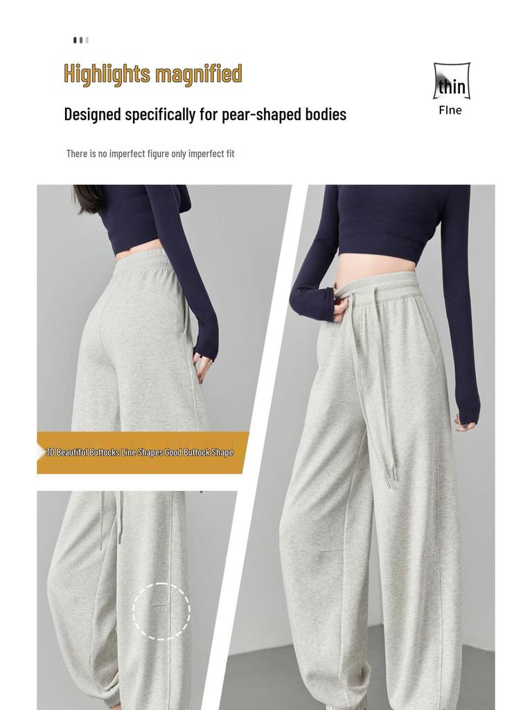 2025 Black Women's High-Waisted Slimming Cuffed Sweatpants - American Style Straight-Leg Lantern Pants for Autumn