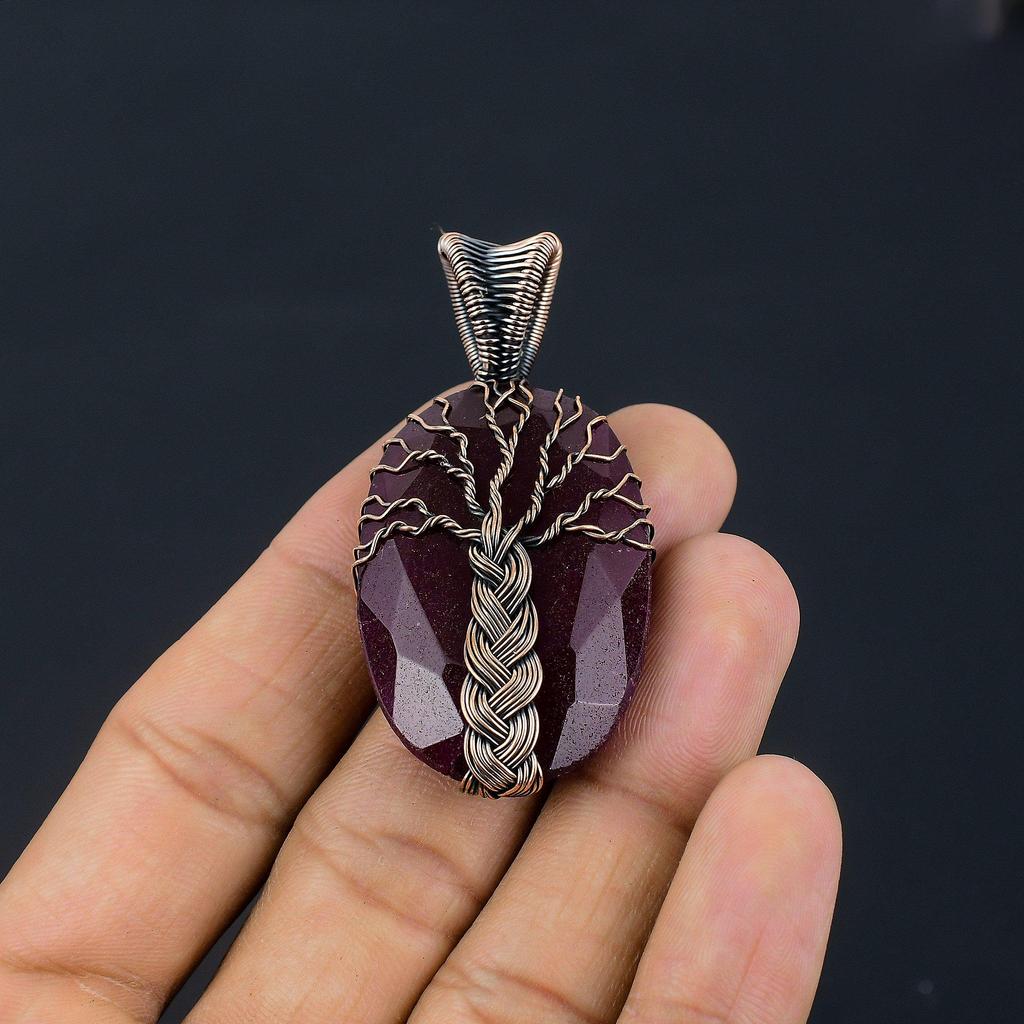 Ruby Pendant Gemstone Jewelry, 999 Copper Wire Wrapped Handmade Pendant, Latest Design Jewelry