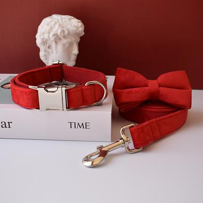 Col Rouge Personnalisé Velours Coton Qualité Tissu Pour Petit, Moyen Grand Chien Pièces Métalliques Personnalisées Accessoire pour Animal de Compagnie Flanelle 03