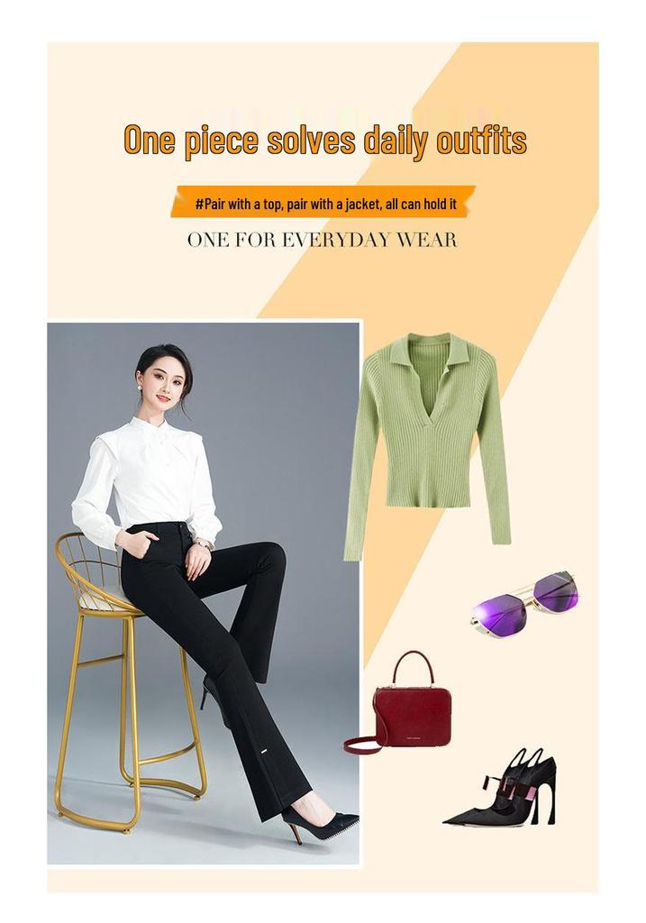 Women's High Waist Slimming Micro Flare Pants, Petite Split Cropped Style for Spring & Autumn - 2026