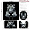 4Pcs Captive Tiger Shower Curtain Set with Non-Slip Bath Mat, Toilet Lid Cover, Contour Rug & 12 Hooks, Bathroom Decor