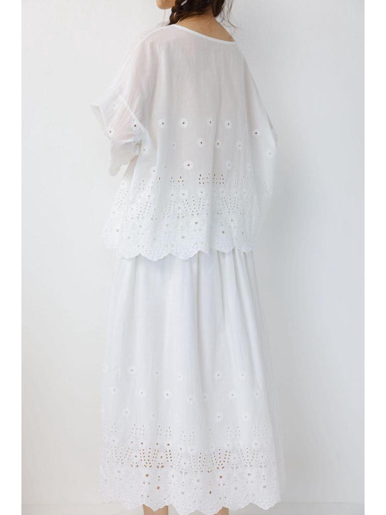 Japanese Literary Embroidered Lace Long Sleeve T-shirt & Skirt Set - Women's Pure Cotton Casual Fashion