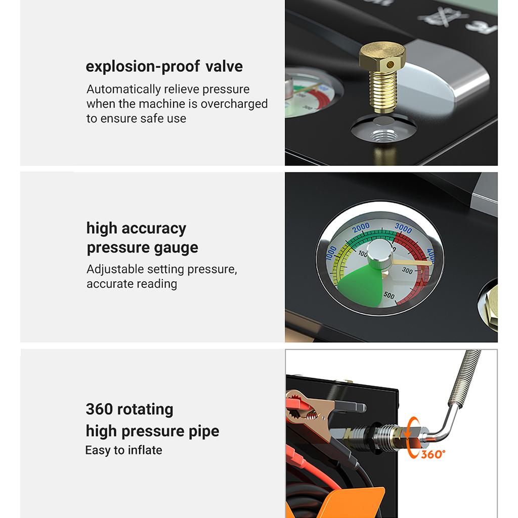 Pompa elektryczna ze zbiornikiem do nurkowania AutoStop Sprężarka powietrza Bezolejowa przez samochód 12 V DC lub dom 110 V AC