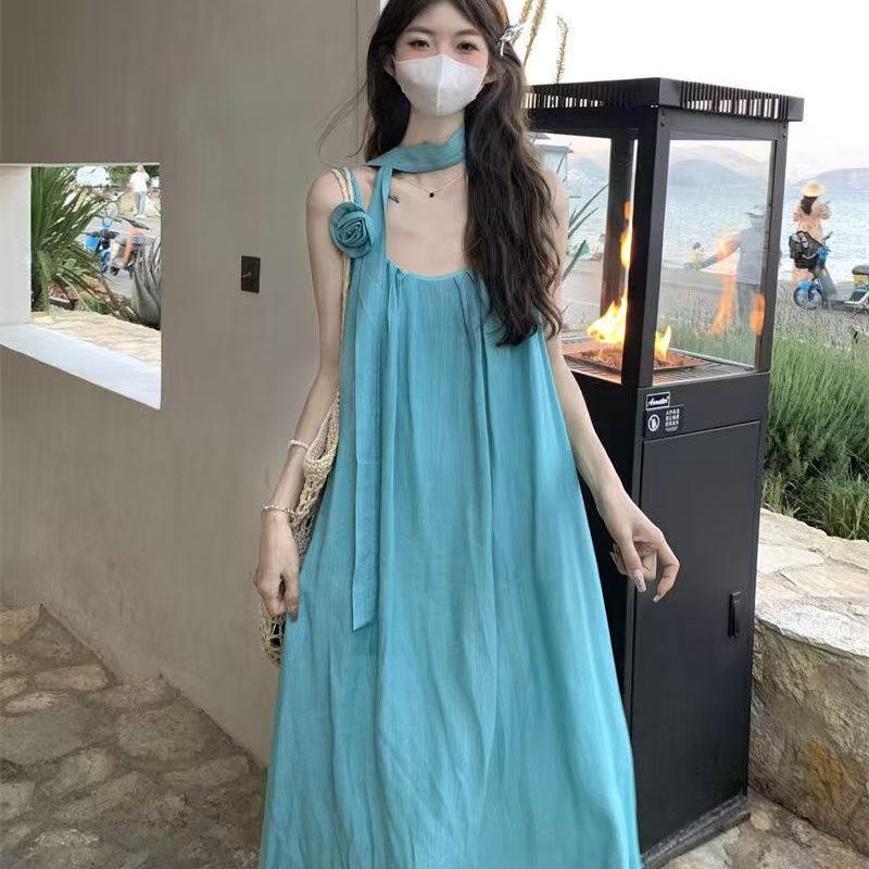 Women's Off-Shoulder Lace-Up Maxi Beach Dress with Spaghetti Straps for Summer 2026