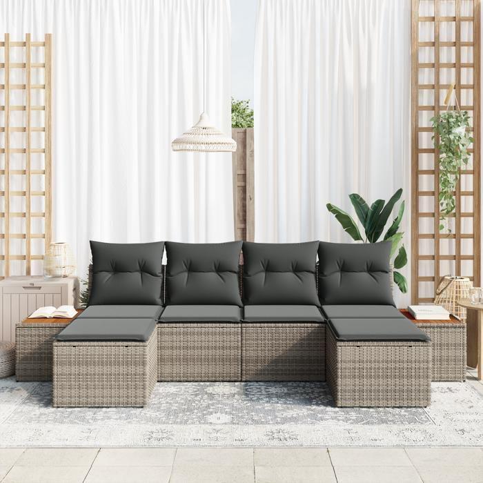 VidaXL Ensemble de 6 pièces de canapé de jardin avec coussins gris en poly rattan acacia 3348140