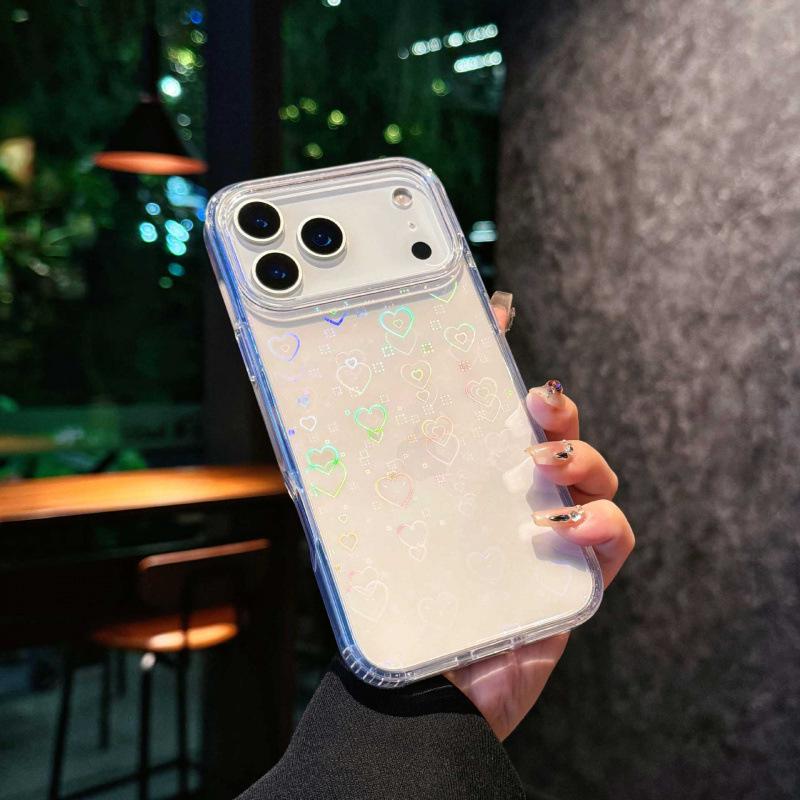 Laser Heart iPhone 17 Pro Max Transparent IMD Women's Anti-Fall Phone Case