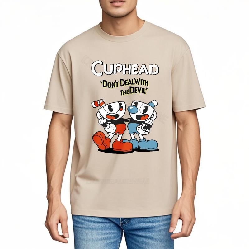Rock tshirt Adult Classic Tshirt Cuphead And MugUnisex Cartoon Design Casual Unisexs Tshirt Retro Trendy Tshirt Daily Wear