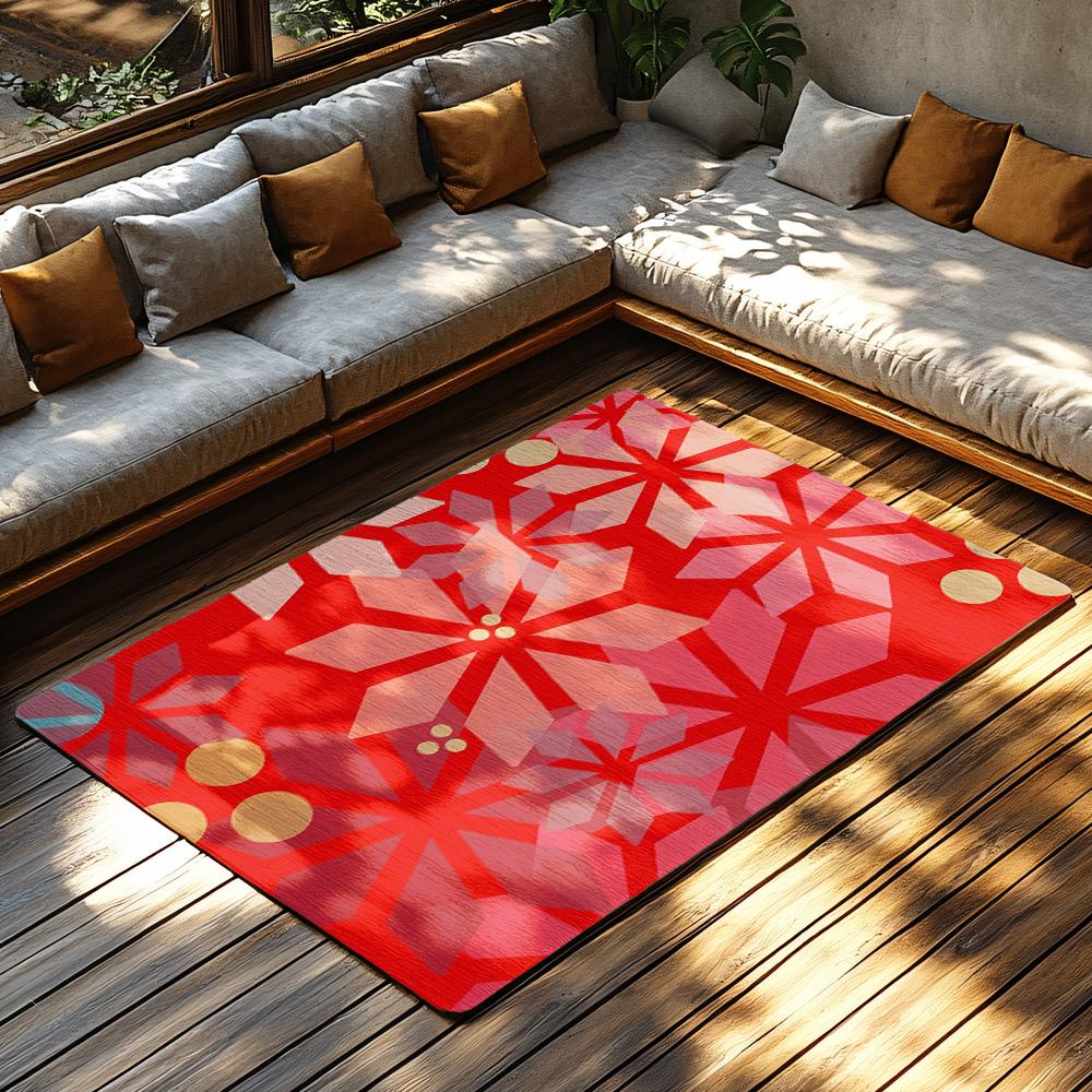 Cozy Christmas Doormat Red Flower Pattern Festive Welcome Mat Holiday Home Decor Entrance Rug Indoor Outdoor Floor Mat Gift
