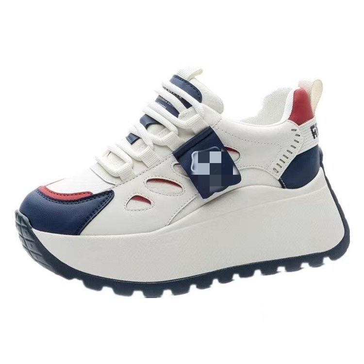 7CM heightening color matching platform dad shoes for women 2025 autumn new fashion versatile lace-up soft leather casual shoes for women