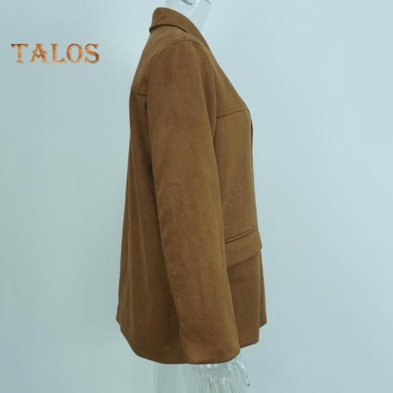 Damenjacke Vintage OL Pendlerstil Umlegekragen Einreihig Einfarbig Locker Mittellanger Mantel Herbst Winter Lässige Oberbekleidung