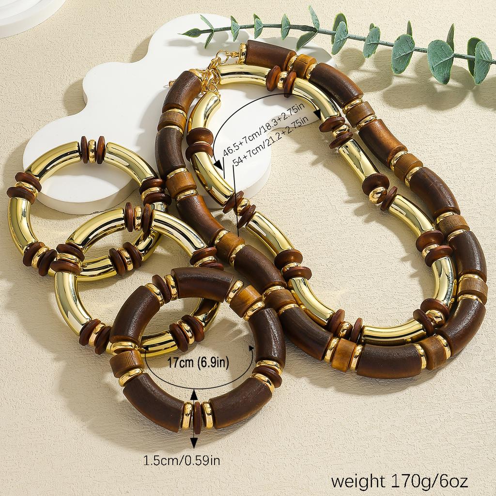 Dvacaman 2025 ZAA Vintage Women Necklaces Bracelet Set Trend Wooden Curved Splicing Choker Summer Boho Holiday Party Accessories