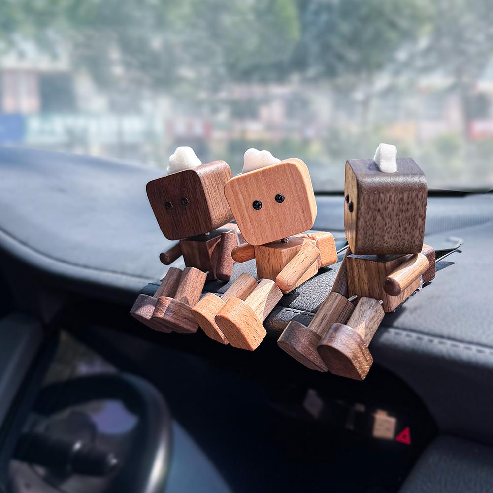 Shaking Wooden Man Figurine Car Decoration Small Ornaments Leg-swinging Robot Figurine Cute Wood Man Car Good Creative Gifts