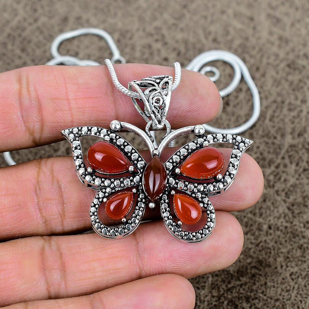 Carnelian Gemstone Handmade 925 Sterling Silver Jewelry Pendant 1.65" KKG-284