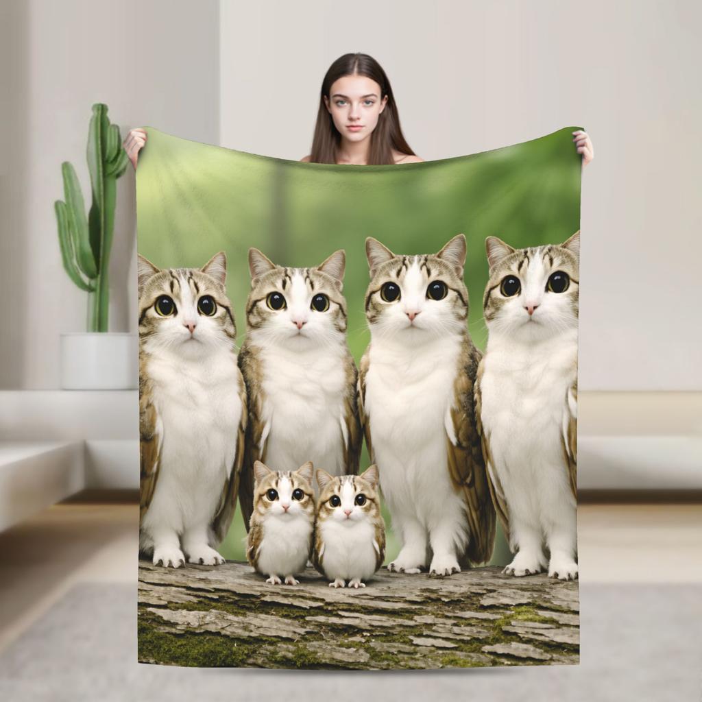 Funny Angel Meowl Cat Blanket Winter Comfortable Throw Blanket For Adults Girls Sofa Home Flannel Bedspread Bed Cover