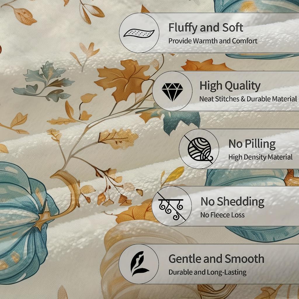 Cozy Pumpkin Themed Throw Blanket - Soft Warm Lightweight Autumn Harvest Festival Accent for Couch Bed Living Room