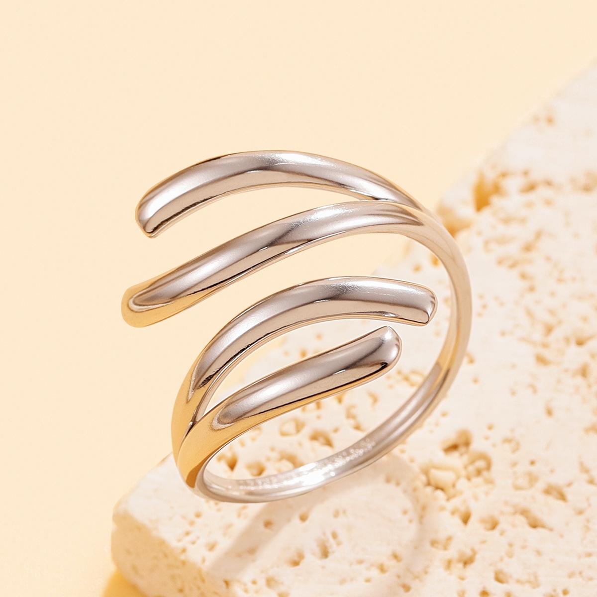 Geometric Stainless Steel Open Ring - Versatile Style