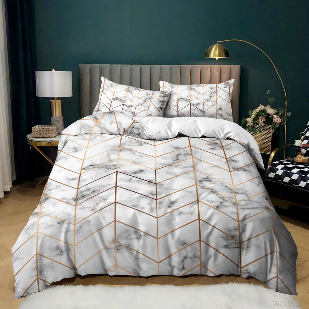 Luxury Black Marble Duvet Cover Set Queen/King/Full/Twin Size Bedding Set Geometric Black Marble Comforter Cover Set Men Women