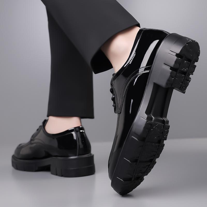 Fashion Thick Soled Men's Leather Shoes Formal Derby Style Design Business Party High Quality Black Adult Height Increasing Shoes New